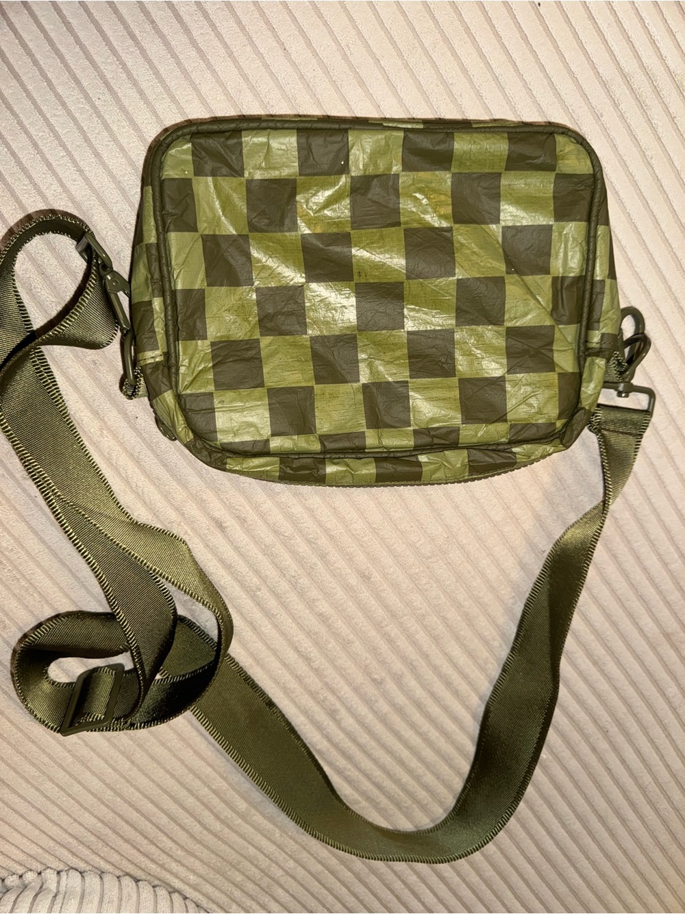 ALOHA Olive Green Checkered Crossbody Bag